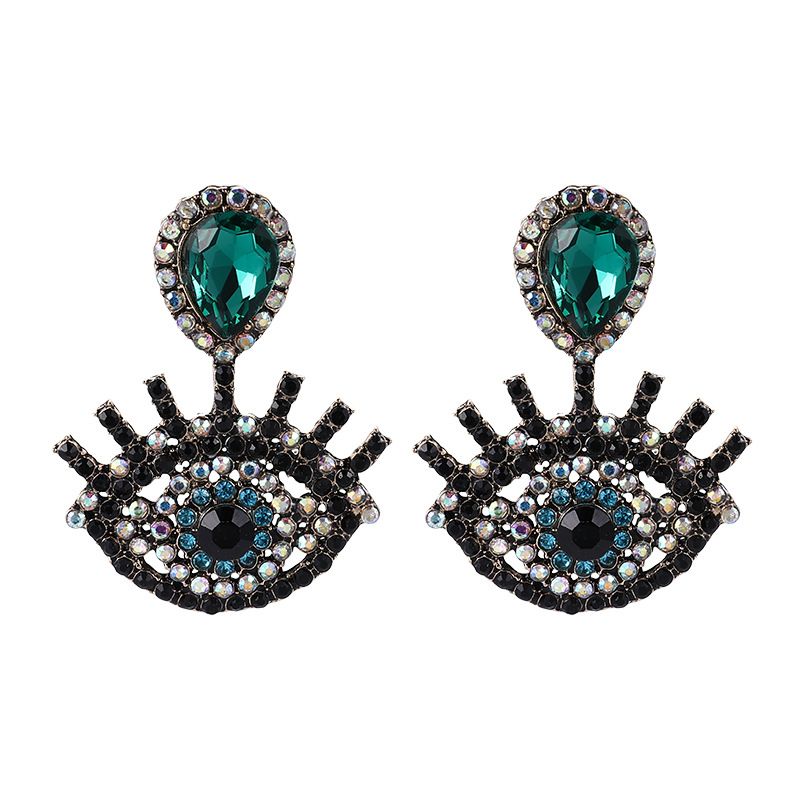 Retro Luxury Full Diamond Devil's Eye Earrings Alloy Drop Eye Earrings