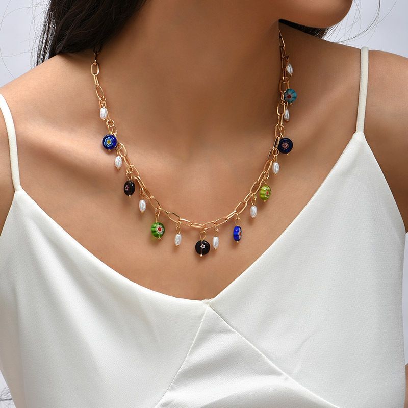 Bohemian Trend Handmade Pearl Glass Necklace Creative Personality Beaded Pendant Jewelry