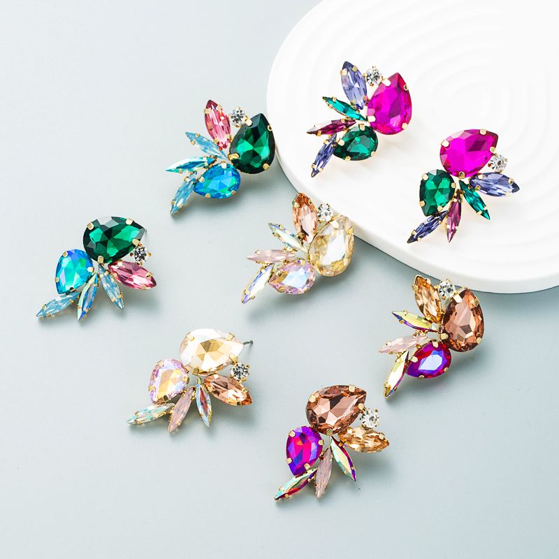 Übertriebene Mode Glas Diamant Ohrringe Frauen Trend Voll Diamant Ohrringe Großhandel