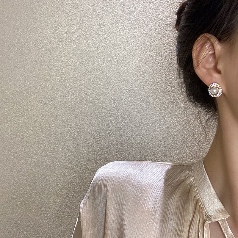Korean Version Of Simple Geometric Diamond Pearl Ear Jewelry Earrings