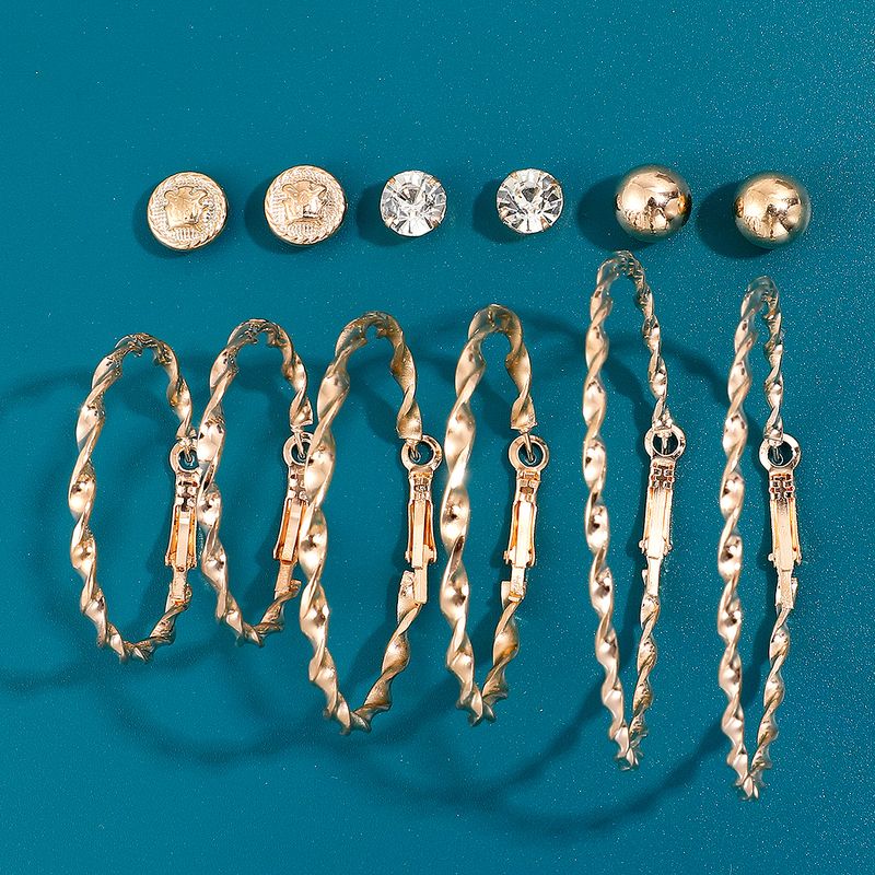 6 Pairs Of Gold Big Hoop Stud Earrings Set