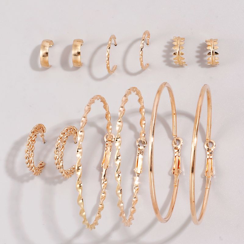 6 Pairs Of Golden Geometric Circles Earrings Set