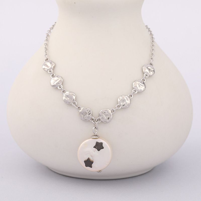 Baroque Button Star S925 Silver Fashion Personality Stitching Round Folds Pearl Bracelet