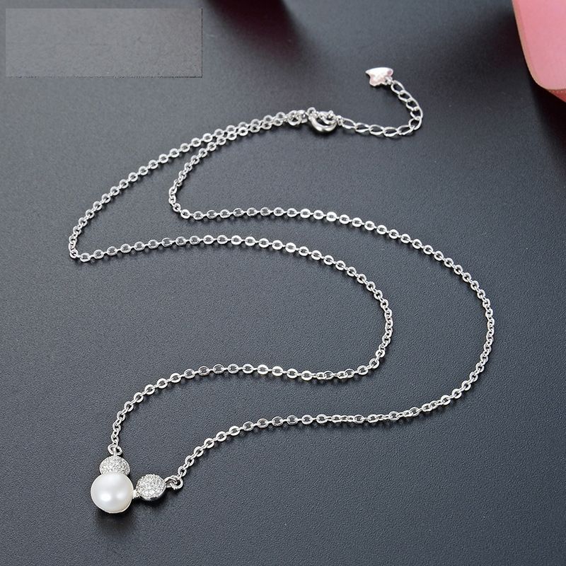 Rose Gold Maus Perle S925 Silber Halskette Koreanische Kreative Eingelegte Strass Halskette Großhandel