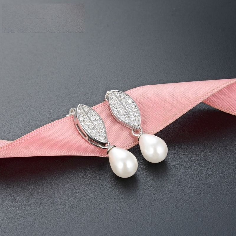 Pendientes De Hongo Blanco Con Perlas De Gota De Diamante Completo S925 Pendientes De Moda Ol Transfronterizos