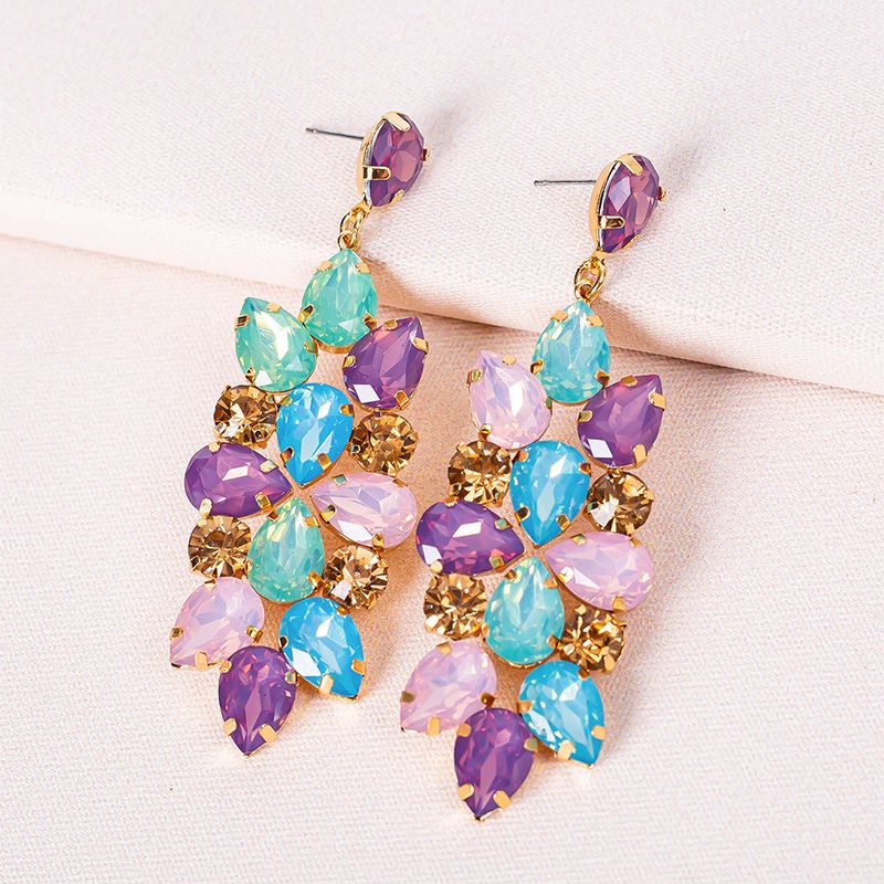 European And American Trend New Alloy Color Diamond Geometric Flower Earrings