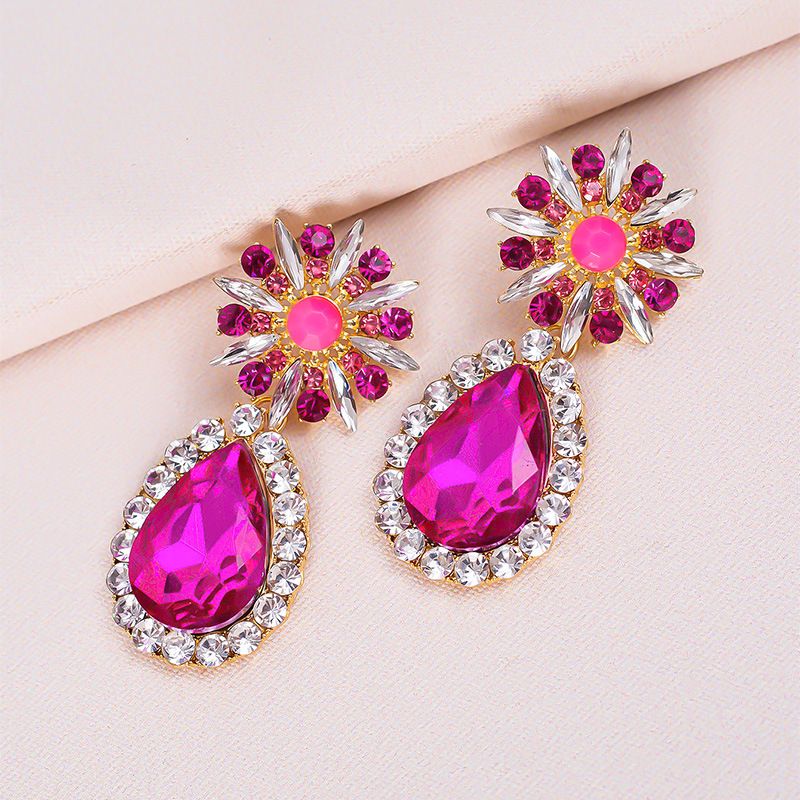 European And American New Alloy Diamond-studded Flower Drop-shaped Earrings