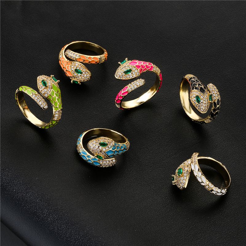 American Oily Snake Ring Copper Micro-inlaid Zircon Gold Ring Female