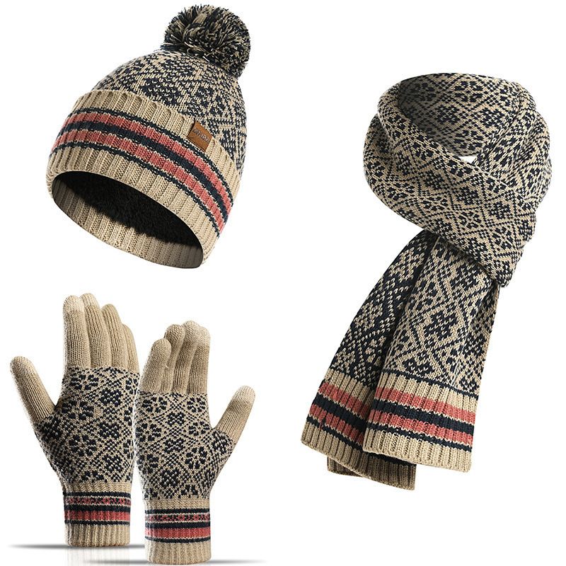 New Winter Warm Suit Three-piece Acrylic Knitted Wool Hat Scarf Gloves Wholesale