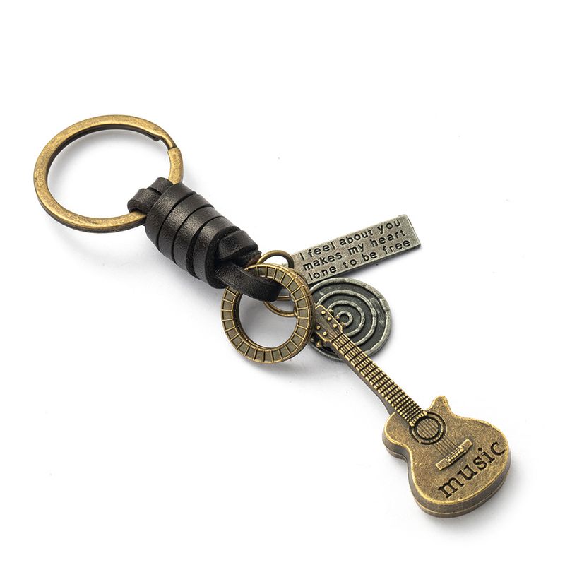 Retro Keychain Creative Small Guitar Leather Keychain