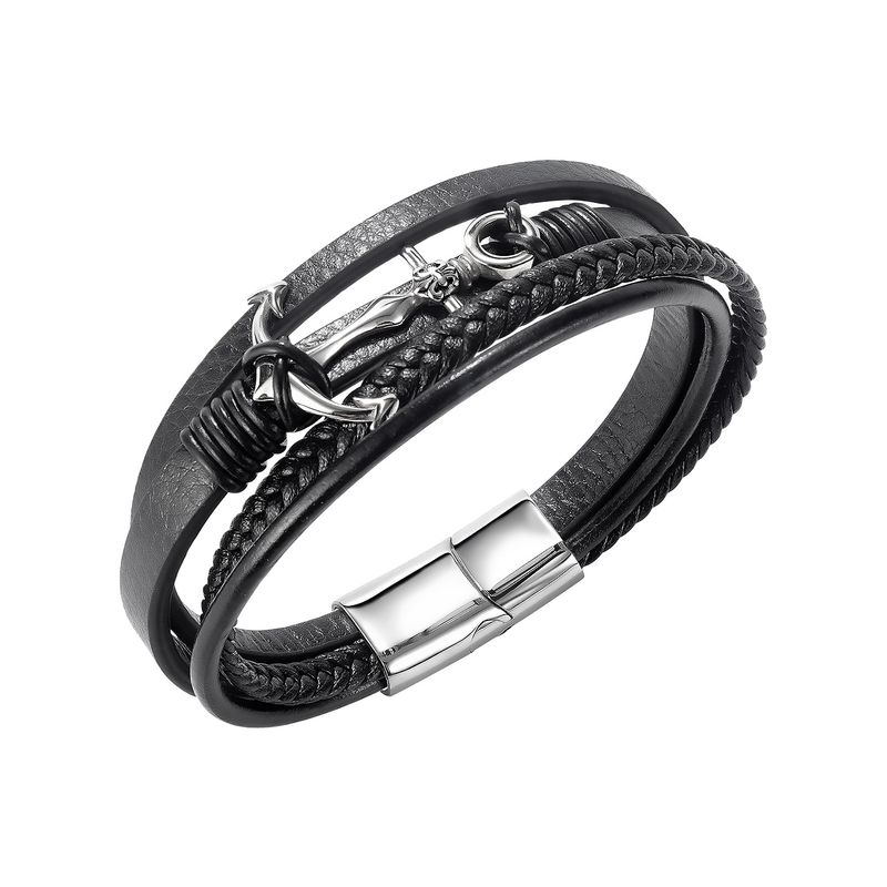 Fashion Trend Woven Multi-layer Winding Men's New Stainless Steel Leather Bracelet