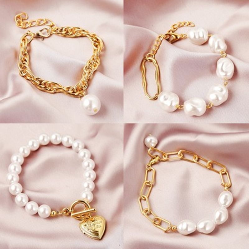 Bracelet Simple De Perles Baroques De Conception De Niche De Bijoux De Mode Rétro Européens Et Américains