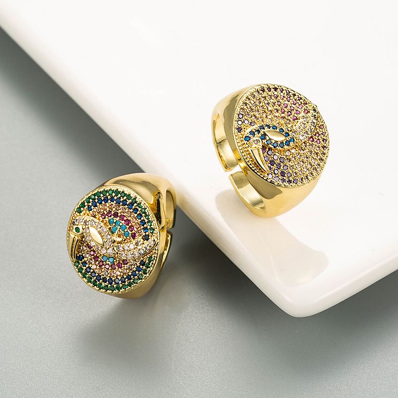 European And American Exaggerated Copper Gold-plated Micro-inlaid Color Zircon Simple Atmosphere Open Ring