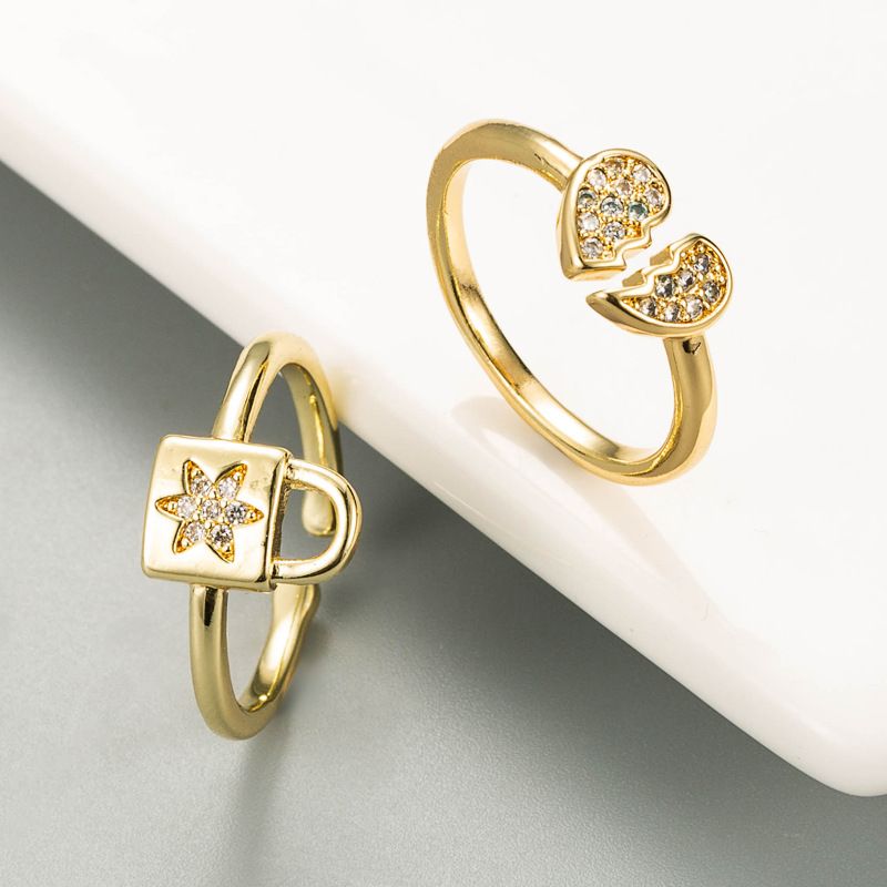 European And American Fashion Ins Personality Heartbreak Special-interest Design Love Love Lock Copper-plated Gold Micro-inlaid Zircon Ring Ring