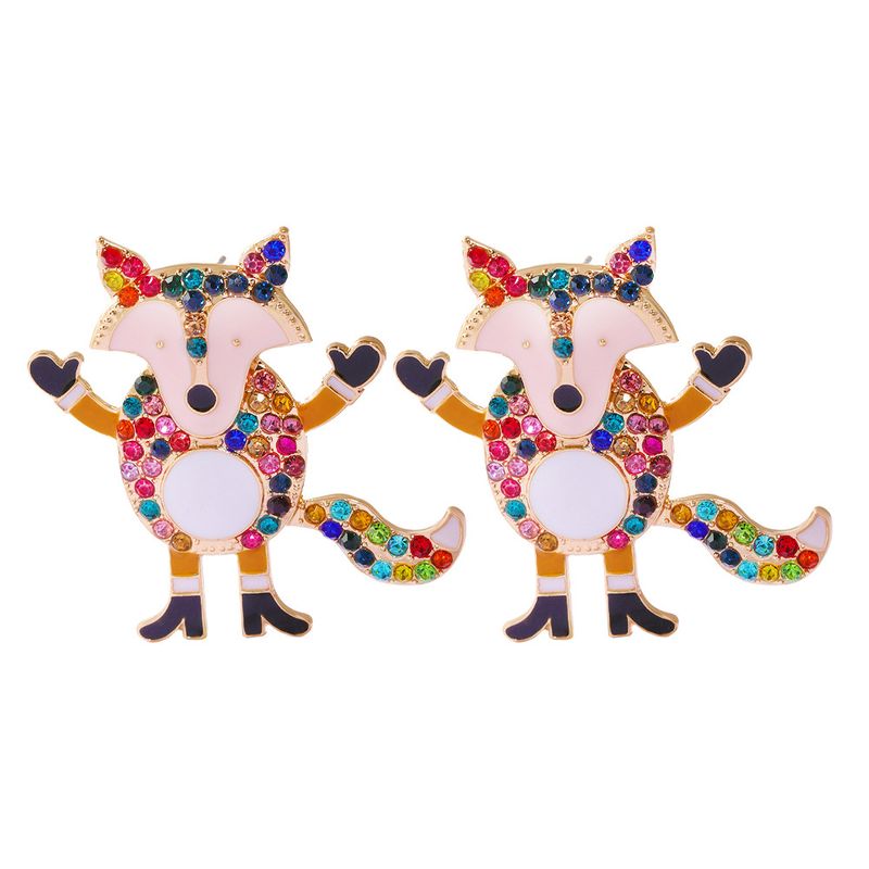 Cartoon Tier Kleiner Fuchs Diamant Europäische Und Amerikanische Weihnachten Kreative Ohrringe Modeaccessoires