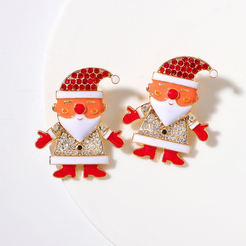 European And American Christmas Day Alloy Diamond-studded Santa Claus Creative Shiny Earrings