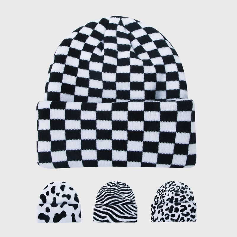 New Hat Warmth Fashion Retro Checkerboard Knitted Hat Korean Cold Hat