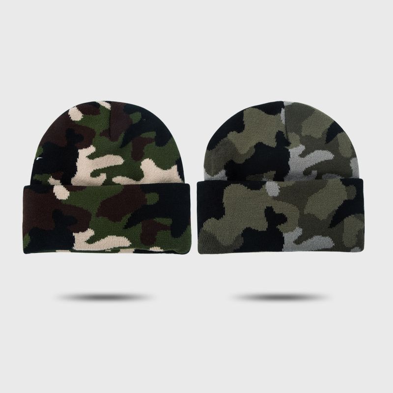 Fashion Thickened Double-layer Camouflage Knitted Hats Fall/winter Jacquard Woolen Hats Outdoor Leisure Curled Hedging Caps