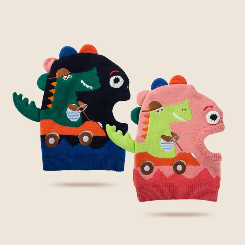 Nouveau Chapeau De Dinosaure De Dessin Animé Pour Enfants Automne Et Hiver Bonnet En Laine Tricoté Garçon Chaud