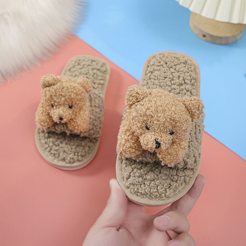 Children's Lamb Hair Open-toed Slippers Non-slip Plush Flat-heeled Soft-soled Slippers