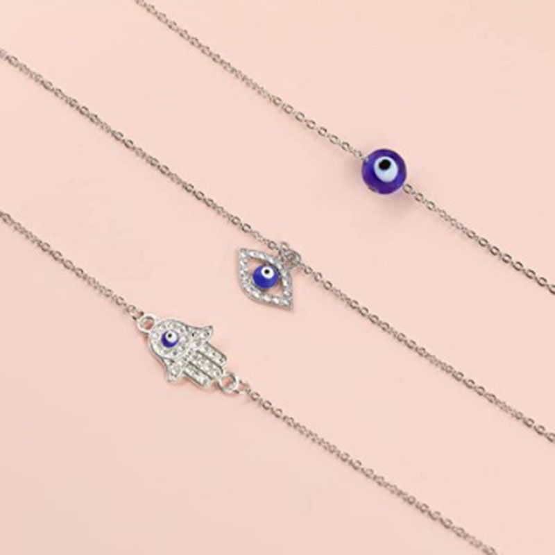 Devil&#39;s Eye Glass Ball Alliage Palm Blue Eye Diamond Collier Pendentif Mode Chandail Chaîne
