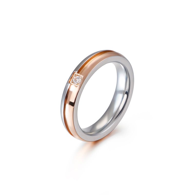 Simple Fashion Stainless Steel Fashion Rose Gold Single Inlaid Zircon Ring