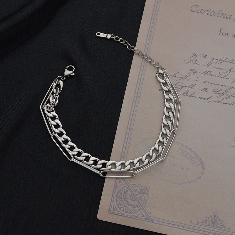 New Personality Thick Chain Bracelet Double Layered Wearing Stainless Steel Bracelet