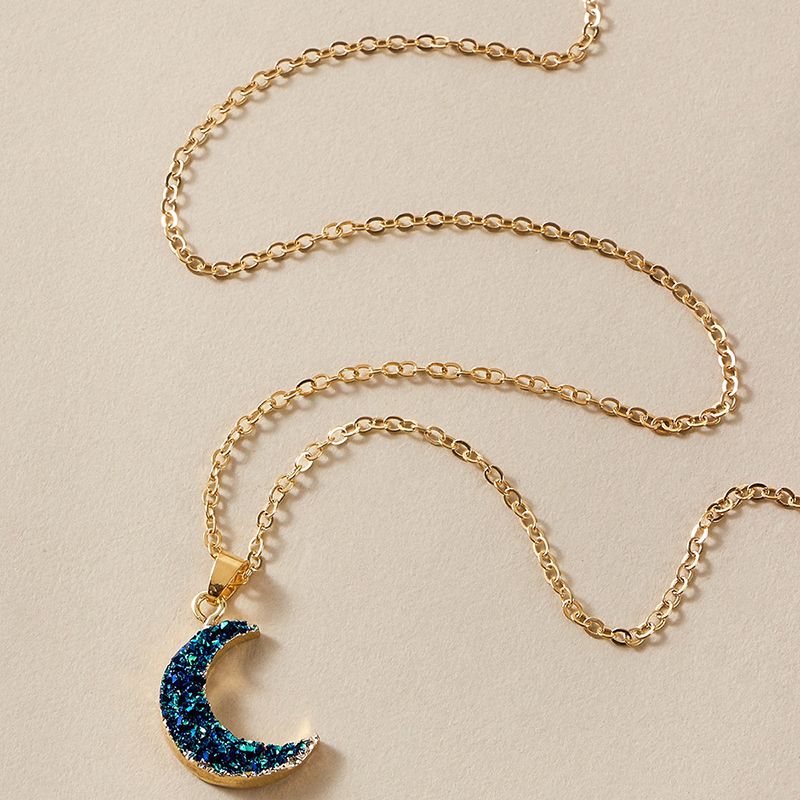 Simple Fashion Jewelry Moon Pendant Necklace Meniscus Imitation Zircon Single-layer Necklace