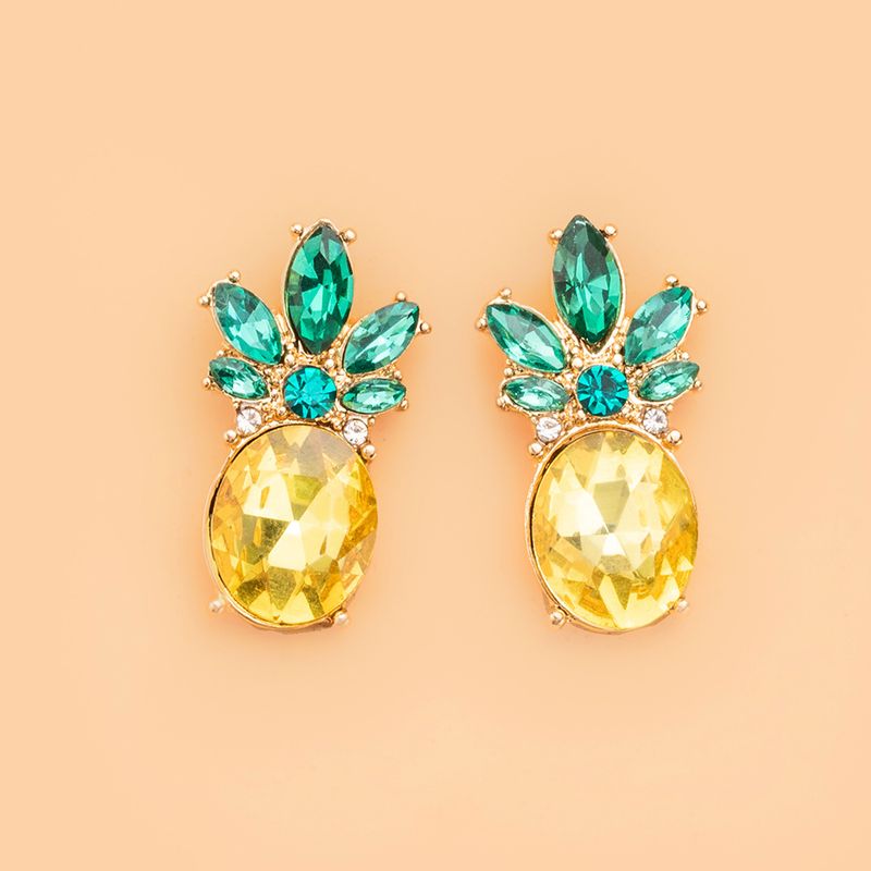 Tempérament À La Mode Ananas Boucles D'oreilles Diamants De Verre Brillant Coloré Fruits Série Boucles D'oreilles