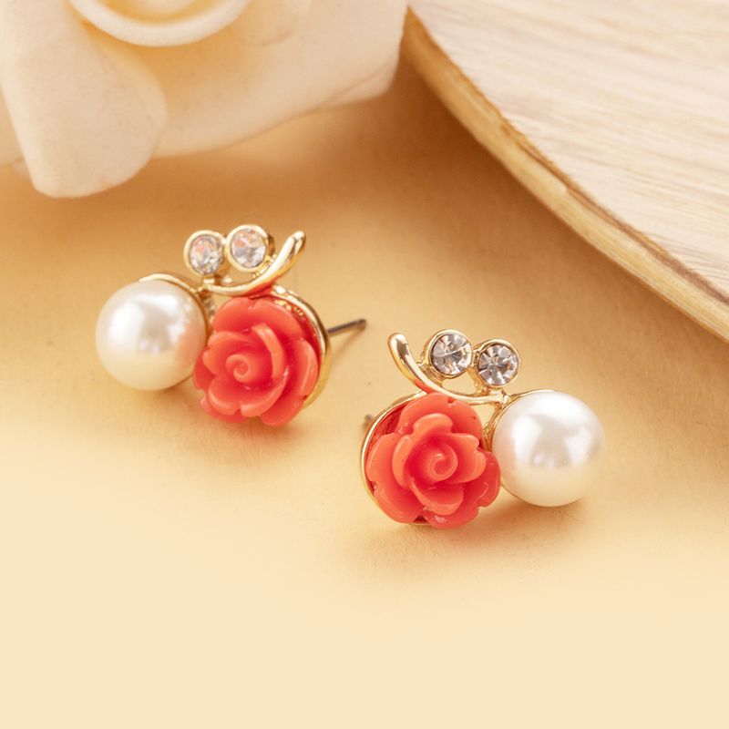 Simple Earrings Rhinestone Pearl Retro Petal Earrings Earrings Accessories