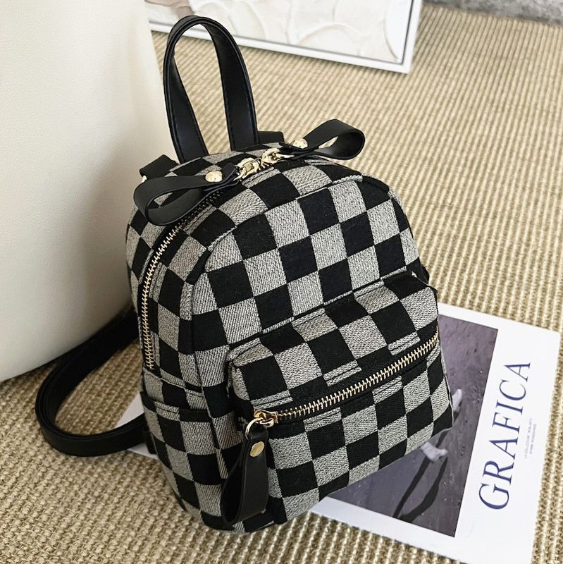 Sensación Pequeña Bolsa 2021 Nueva Moda Chessboard Plaid Mochila Colegiala Mochila Otoño E Invierno Textura Mochila