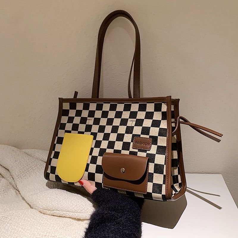 Hand-held Large-capacity Checkerboard Ladies Bag 2021 New Autumn And Winter One-shoulder Tote Bag