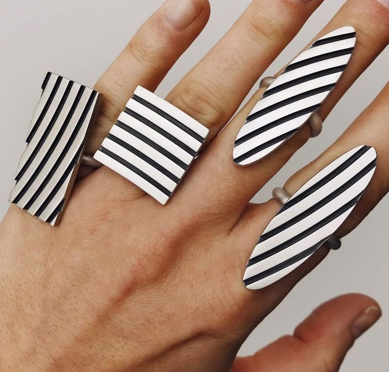 Cross-border Personalized Simple Jewelry Drip Striped Ring Three-piece Geometric Square Ring Set