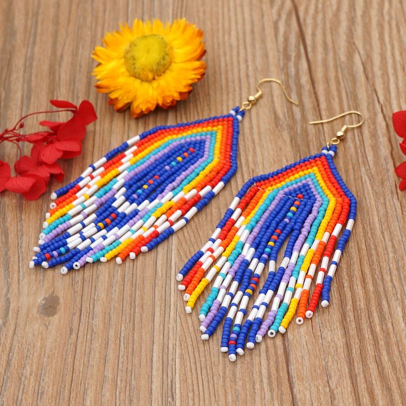 Go2boho Supply Manufacturer Summer Blue Vintage Miyuki Bead Hand-woven Tassel Dangle Earrings Female