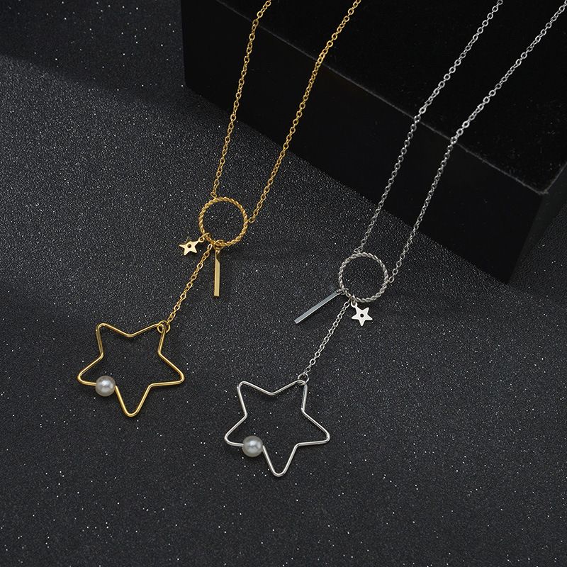 304 Stainless Steel 18K Gold Plated Plating Pentagram Necklace