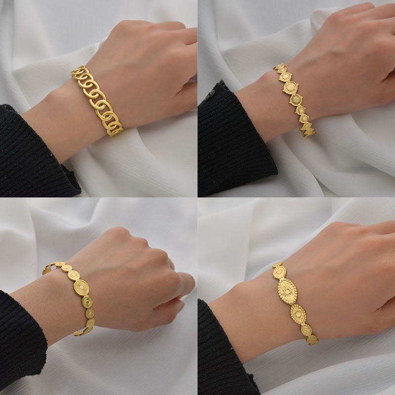 Cross-border New Retro Stainless Steel Gold Plated Bracelet Opening Adjustable Hand Jewelry Wholesale