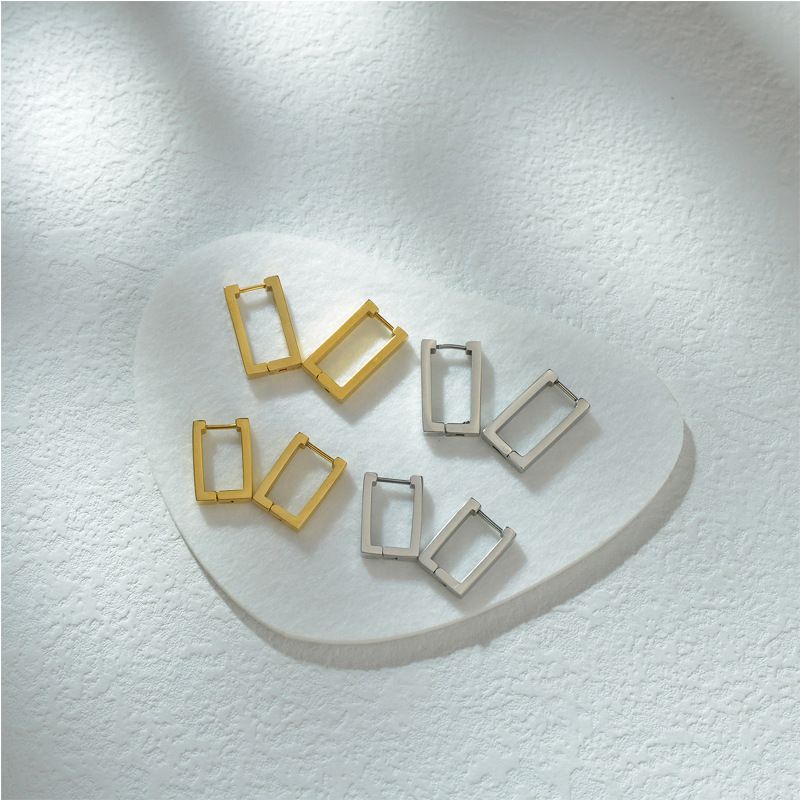 South Korea Dongdaemun Geometric U-shaped Earrings Stainless Steel Square Temperament Cathetus Ear Clip Special-interest Design Ear Ring