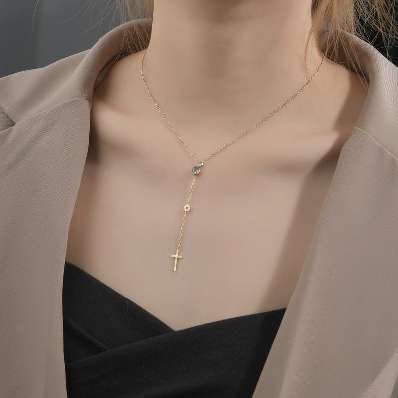 French Style Simple Style 14k Gold Malachite Stainless Steel Necklace Female Trend New Versatile Clavicle Chain Accessories