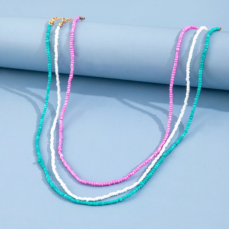 Bohemian Three-color Splicing Multi-layer Rice Bead Simple Fashion Necklace Three-piece Set