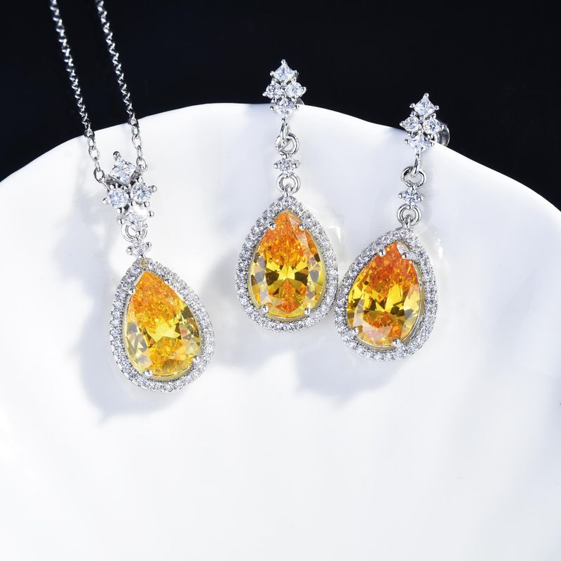 Nuevo Conjunto De Diamantes Amarillos De La Suerte Pendientes De Topa Azul Con Colgante De Diamantes Rosas Argyll