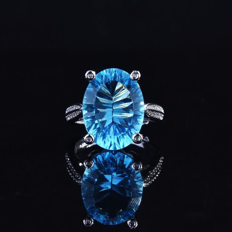 Bague Transfrontalière Imitation Saphir Bleu Européen Et Américain Bague En Cuivre Zircon Couleur Améthyste