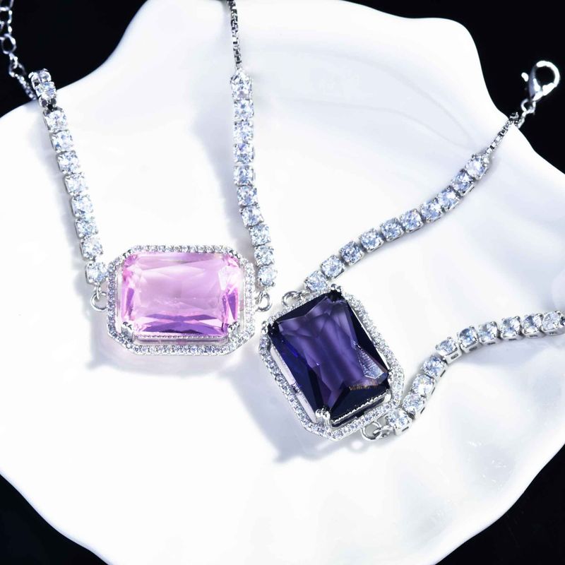New Fashion Color Jewelry Simulation Argyle Pink Diamond Micro-inlaid Baguette Bracelet Female