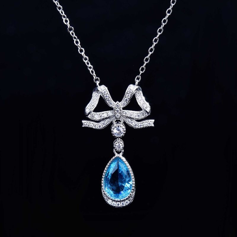 Imitation Aquamarine Topaz Necklace Bowknot Clavicle Chain Color Morganite Pendant Necklace
