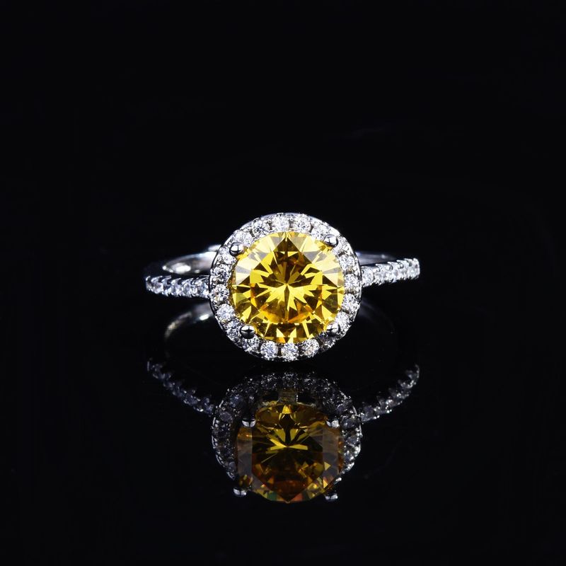 New Fashion Simple Round Moissan Diamond Morganite Sunset Stone Color Open Ring