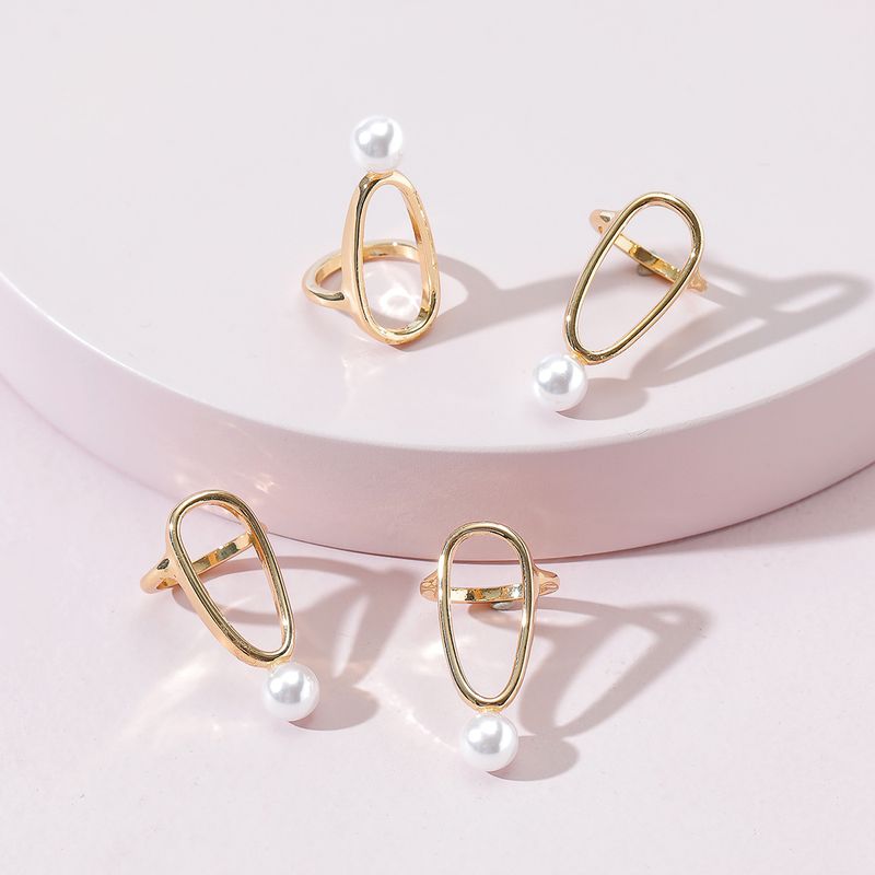 European And American Fashion Jewelry Metal Acrylic Pearl Nail Ring Set