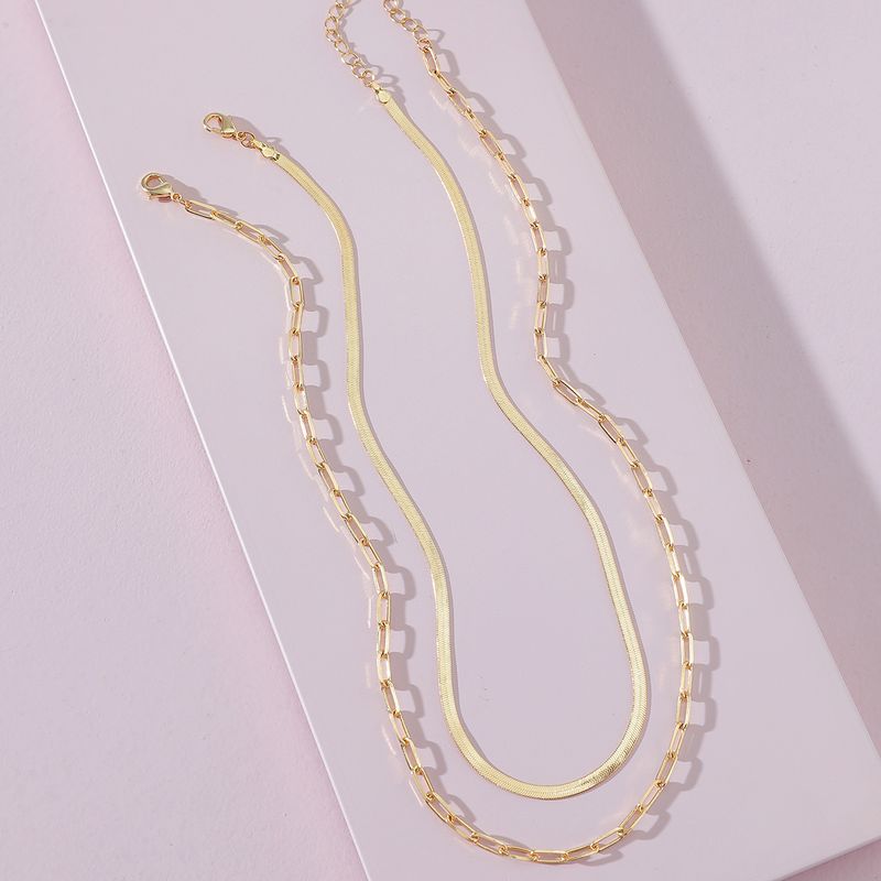 Qingdao Davey European And American Fashion Jewelry Cross-border E-commerce Supply Double-layer Metal Chain Necklace Set