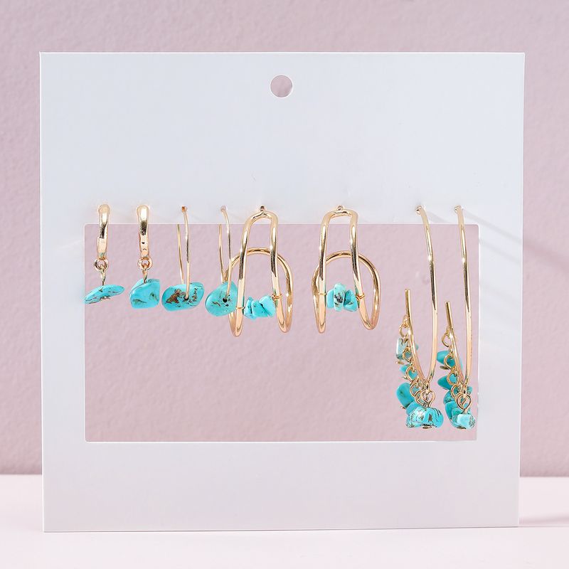Fashion Jewelry Simple Turquoise Ear Hoop Earring Set Earrings Multi-piece Set
