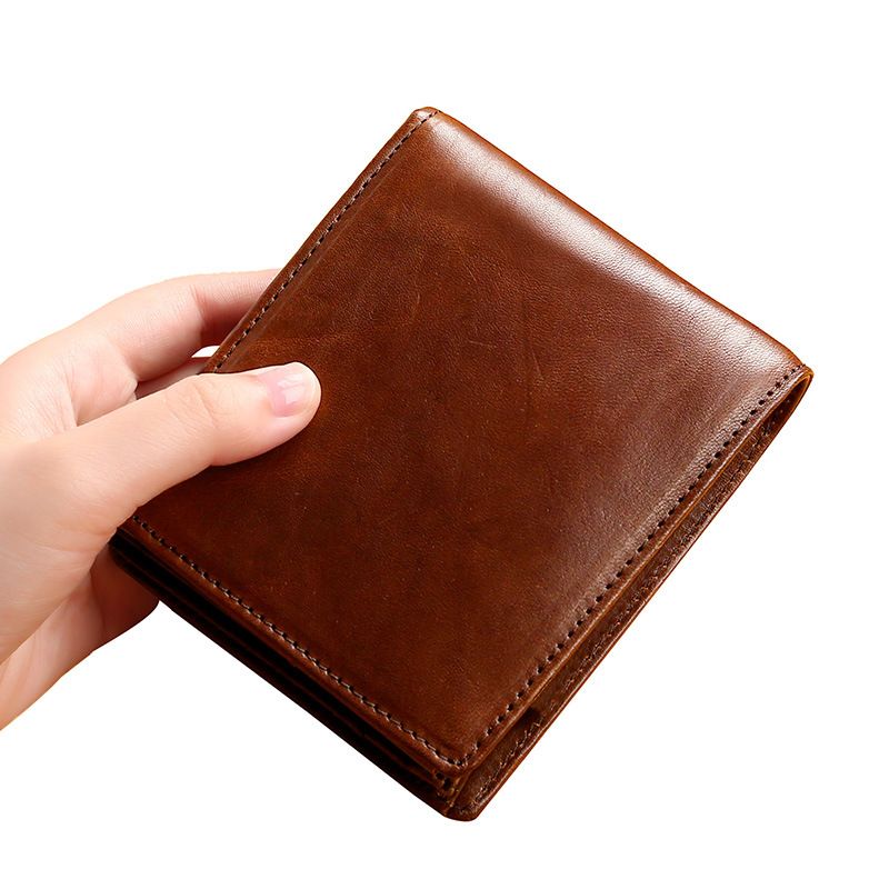 Rfid Men's Short Wallet Ultra-thin Student Wallet Genuine Leather Youth Men's Bag Horizontal Coin Purse