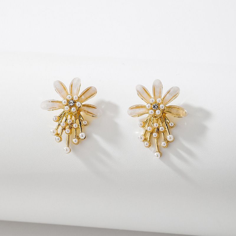 Pearl Crystal Rhinestone Flower Earrings Ins Fashion Earrings