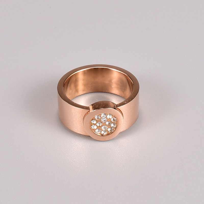 Round Full Diamond Rose Gold Ring Index Finger Simple Titanium Steel Rose Gold Ring